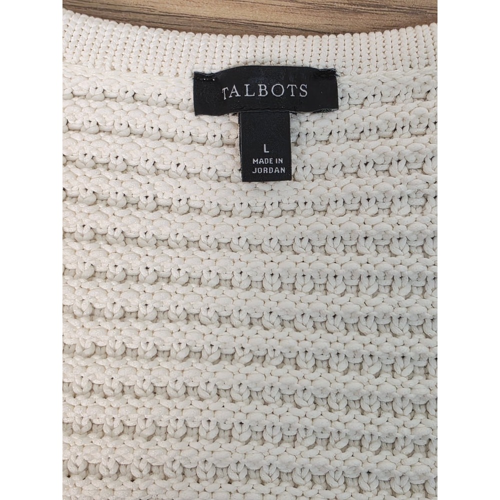Talbots Kate Cardigan Size Large Ivory Gold Buttons Pockets Chunky Knit - Picture 3 of 9